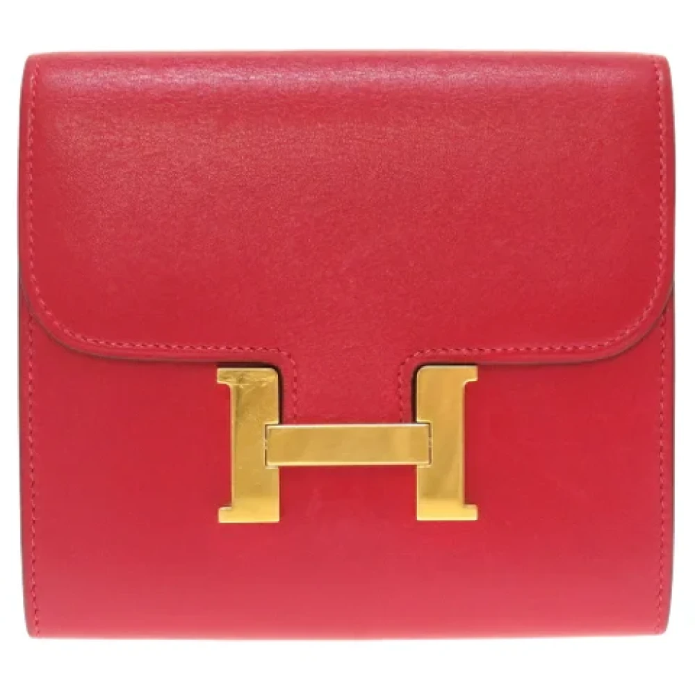 Hermès Vintage Tweedehands Rode Leren Portemonnee Red Dames