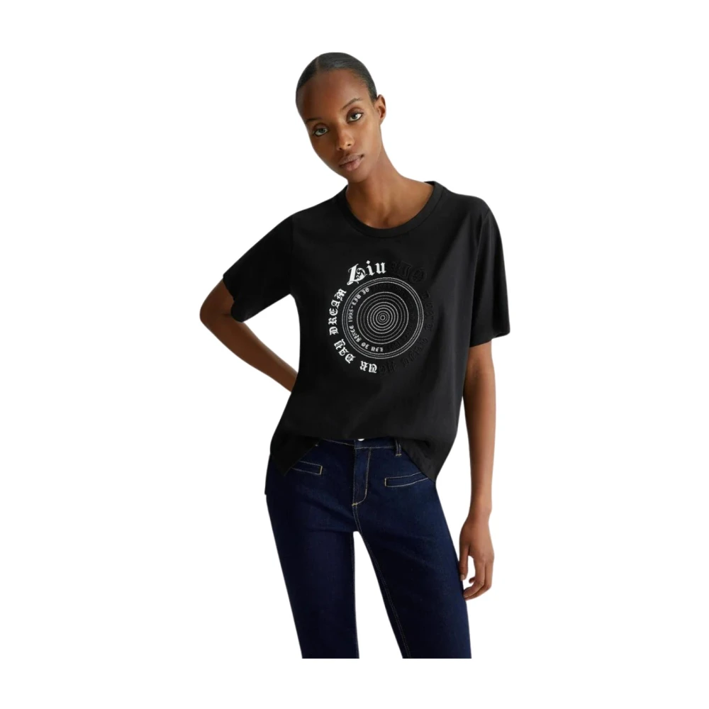 Liu Jo Logo Gemstone T-Shirt Black Dames