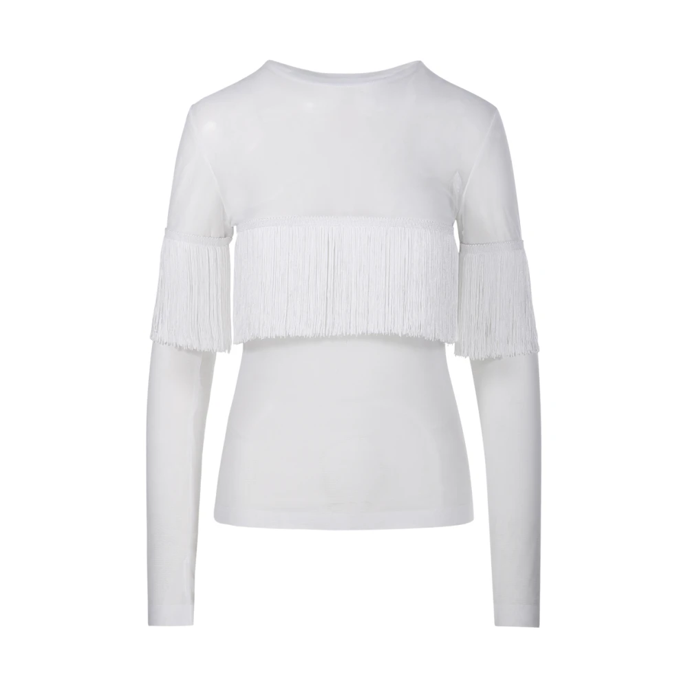 Norma Kamali Fringe Crewneck Top Sneeuwwit White Dames