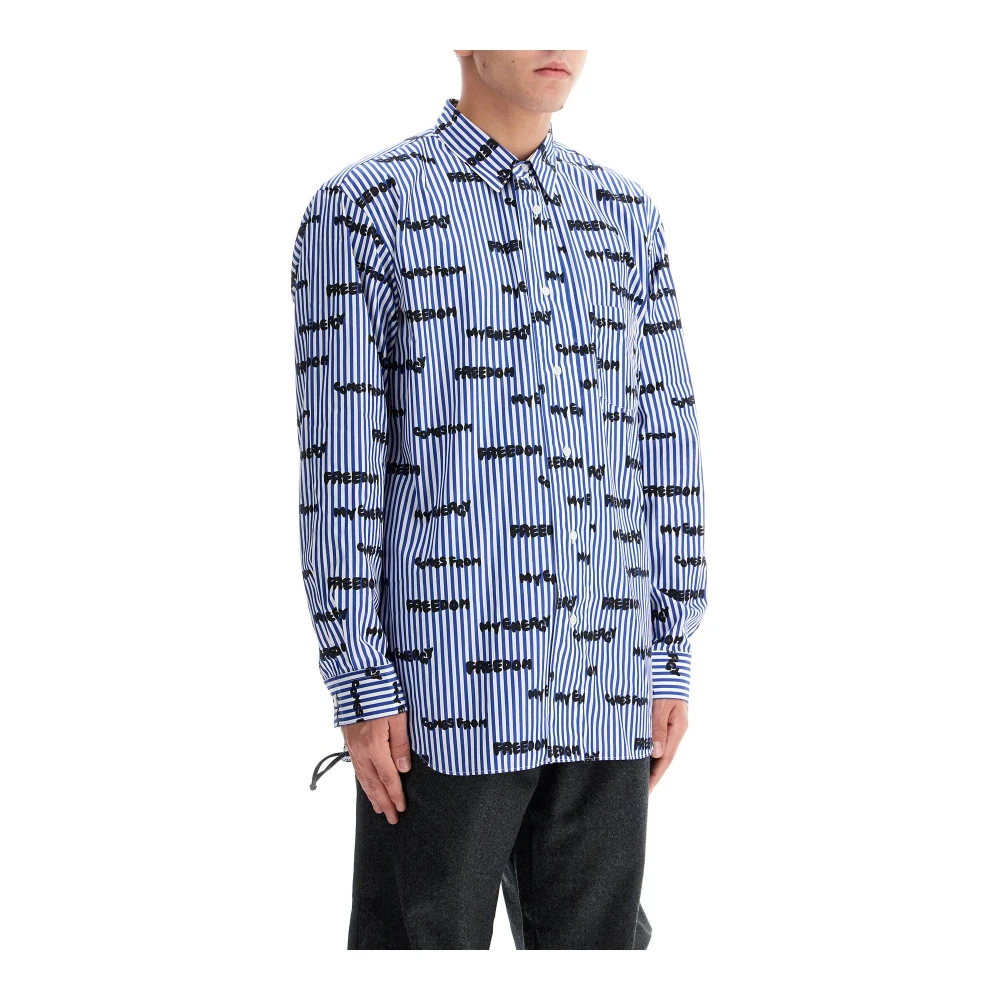 Comme des Garçons Gestreept Bedrukt Shirt met Letters Blue Heren