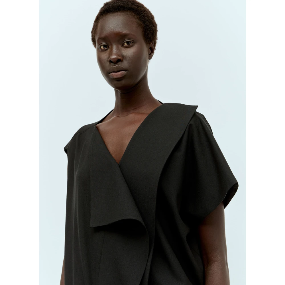 The Row Fold-Over V-Hals Jurk Front Split Black Dames