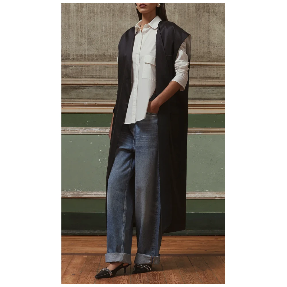 Mes Demoiselles Zwarte Mouwloze Lange Jas Lyocell Viscose Black Dames