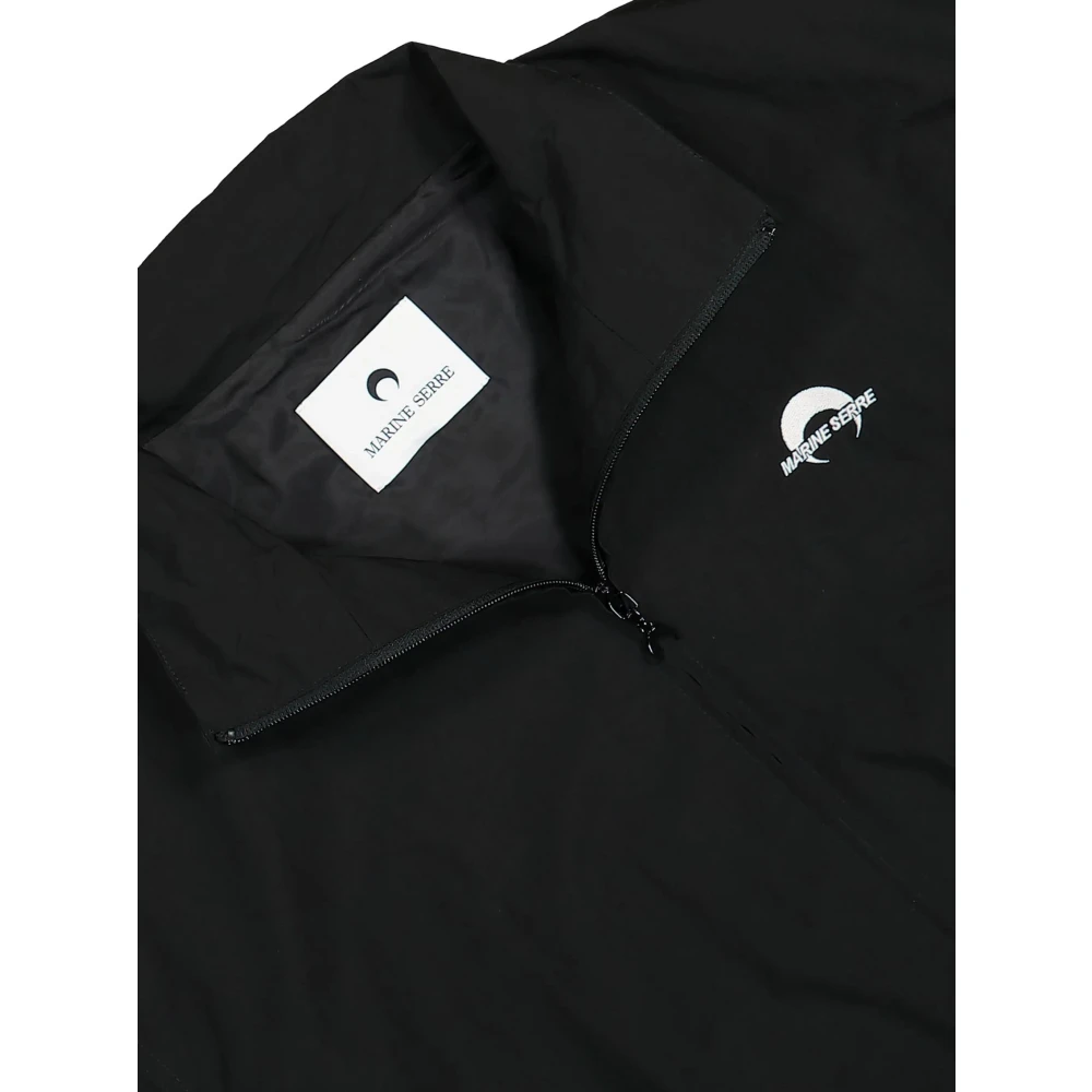 Marine Serre Zwarte Nylon Track Jacket met Halve Maan Borduurwerk Black Heren