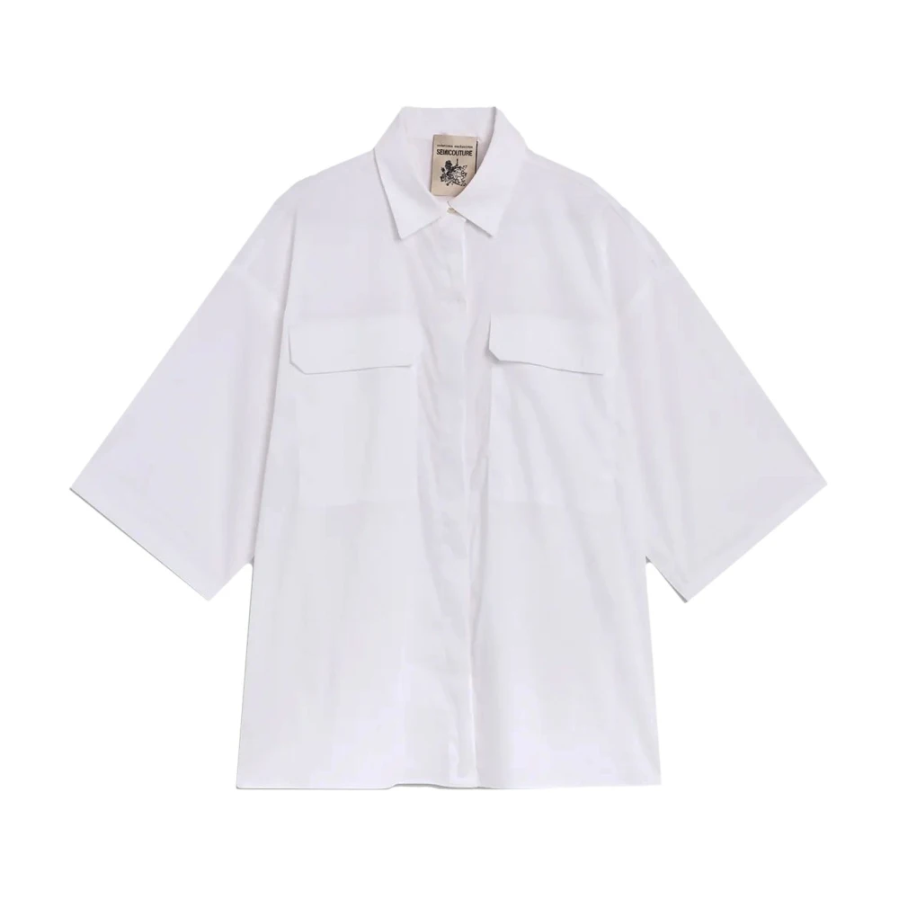 Semicouture White Shirts, Female, M, Short-Sleeve Poplin Shirt