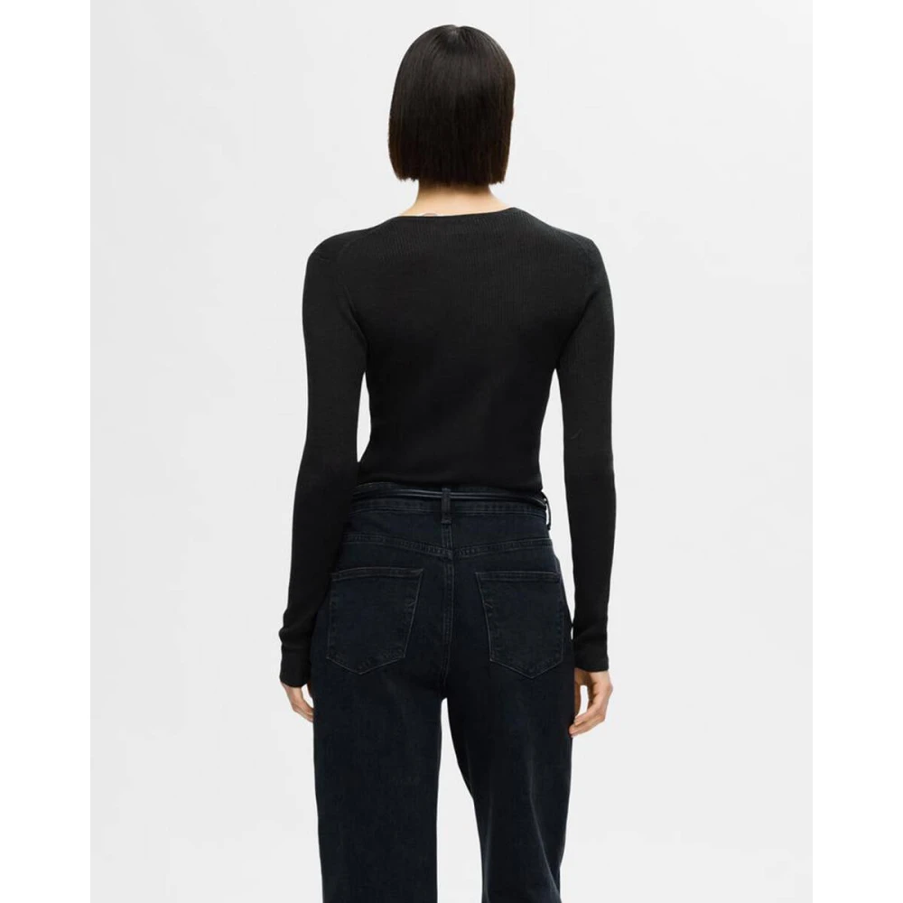 Selected Femme Gebreide Pullover O-Neck Sweater Black Dames