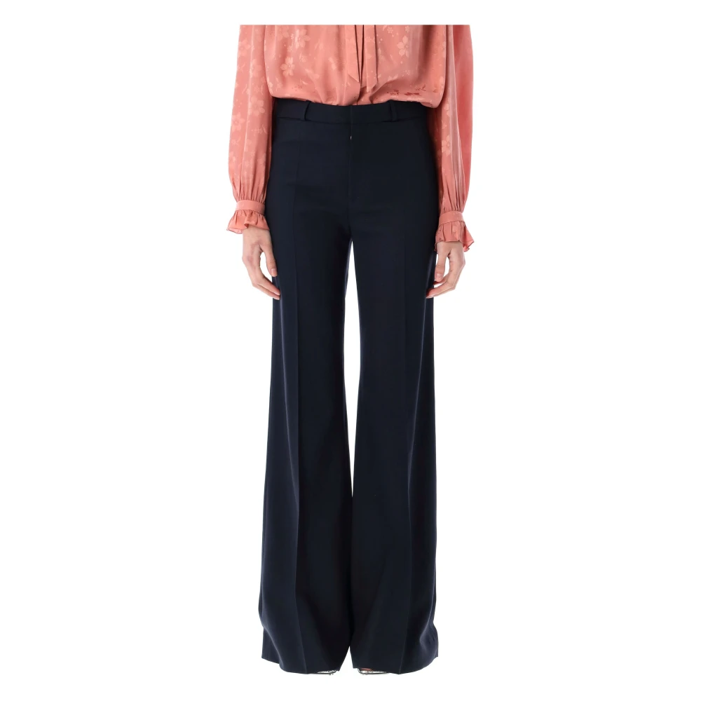Chloé Wijde Eclipse Blue Wollen Broek Blue Dames