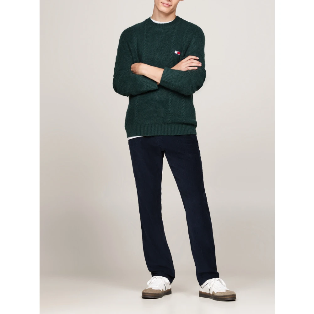 Tommy Jeans Groene trui met slanke kabelbrei Green Heren