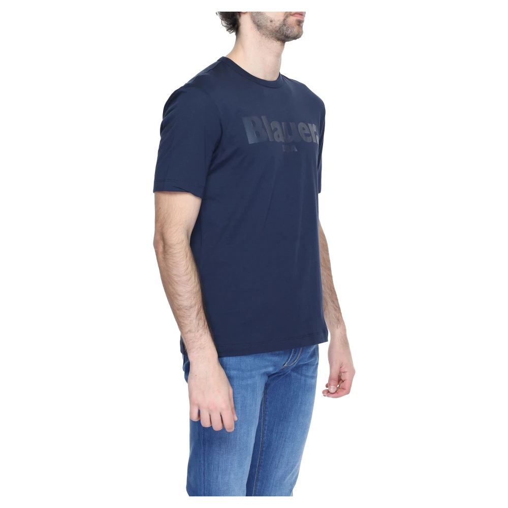 Blauer Heren T-shirt Lente Zomer Collectie 100% Katoen Blue Heren