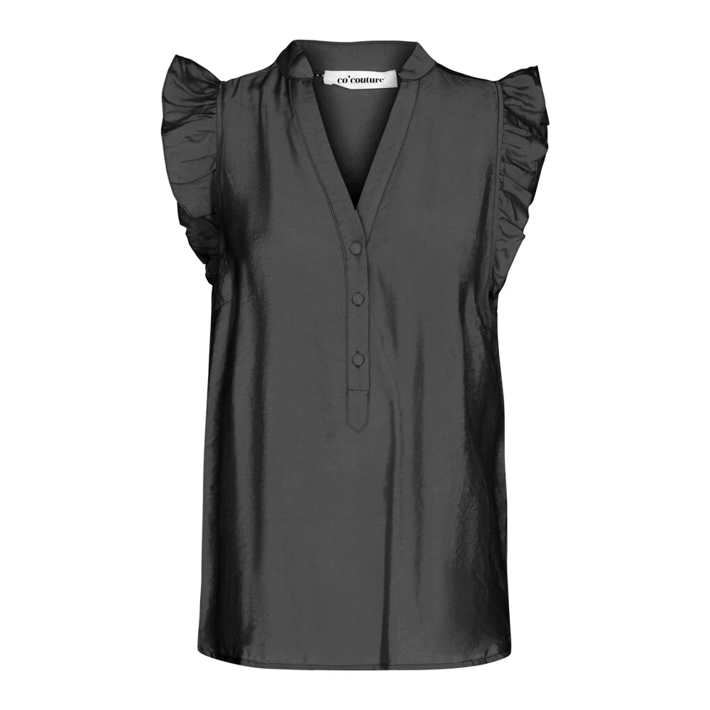Co'Couture Frill Top Blouse met V-hals Black Dames