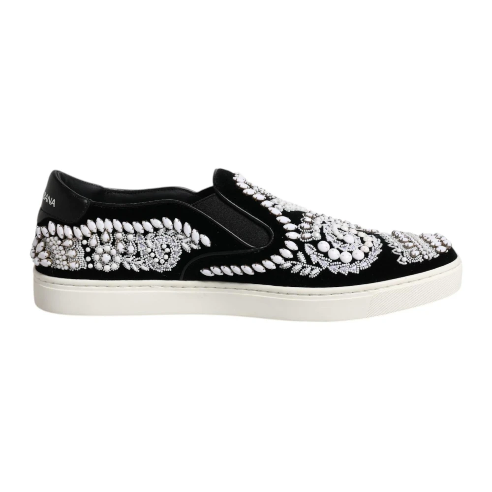 Dolce & Gabbana Men's Black Velvet Slip-On Shoes With Rubber Sole