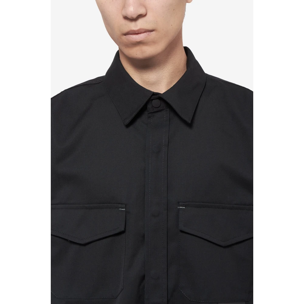 Gr10K Zwarte Polyester Shirt met Klassieke Kraag Black Heren