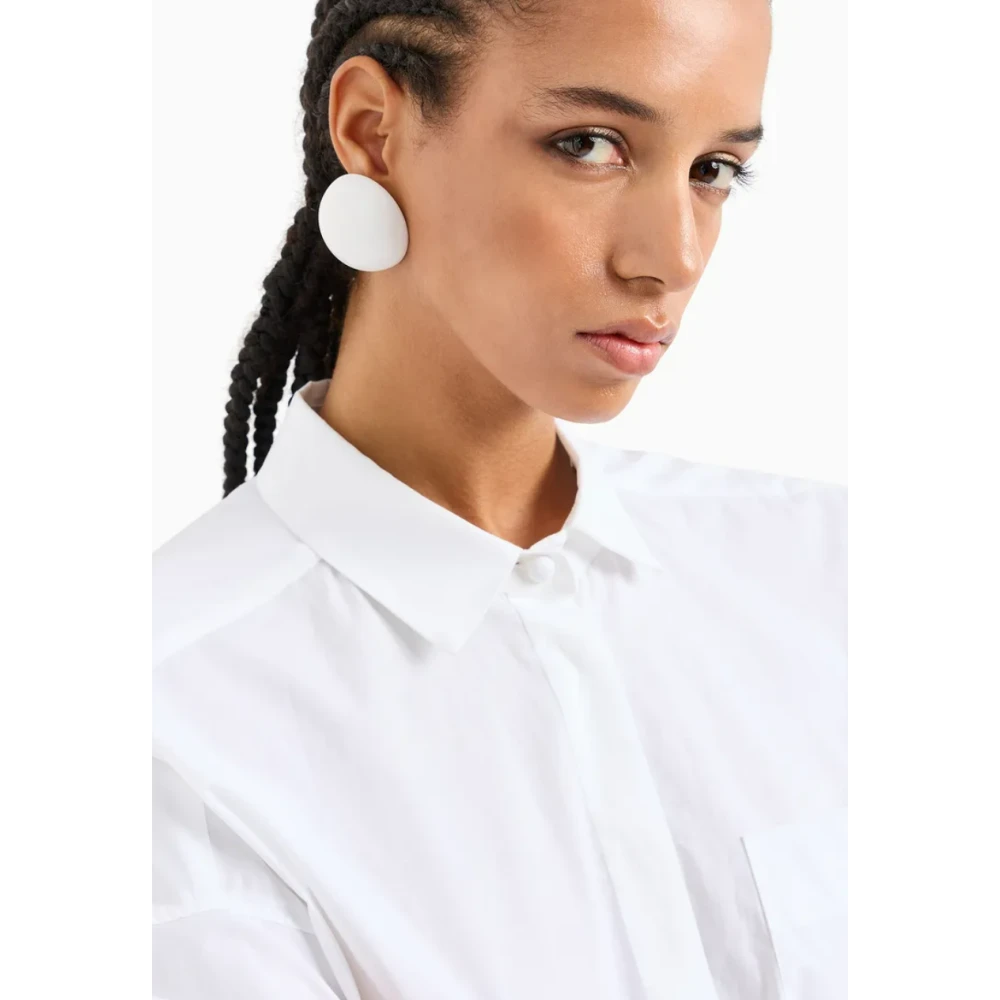 Emporio Armani Asymmetrische Patch Pocket Poplin Shirt White Dames