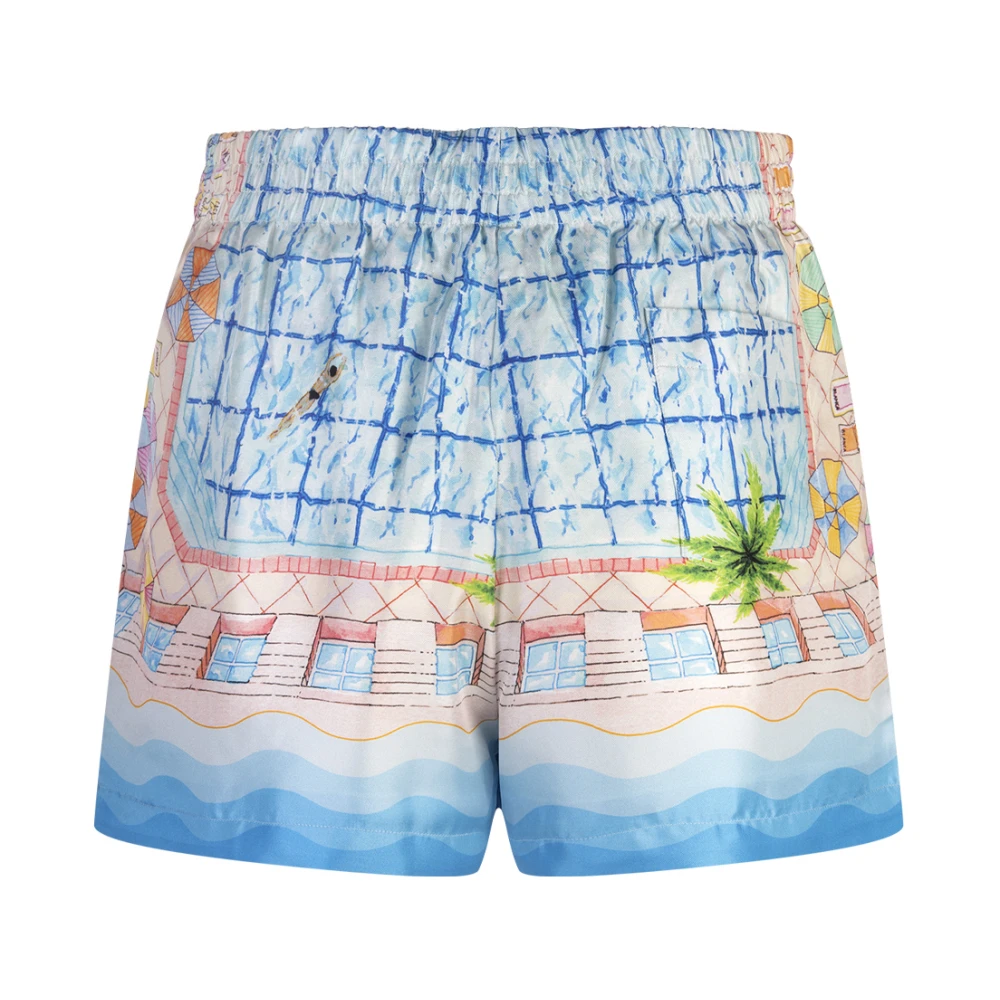 Casablanca Blauwe Zijden Shorts met Zwembad Artwork Blue Dames