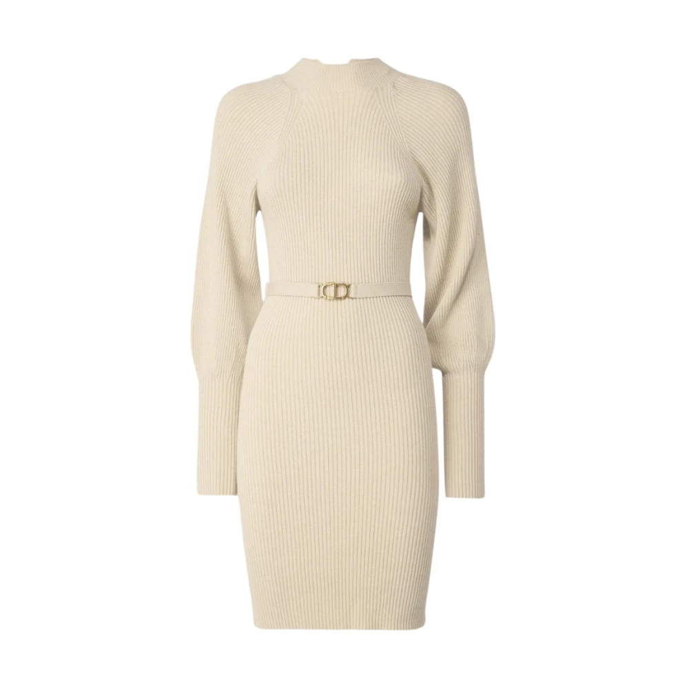 Twinset Women's Beige Ribbed Knit Dress Cream White - Knitted Dresses - L - Dresses