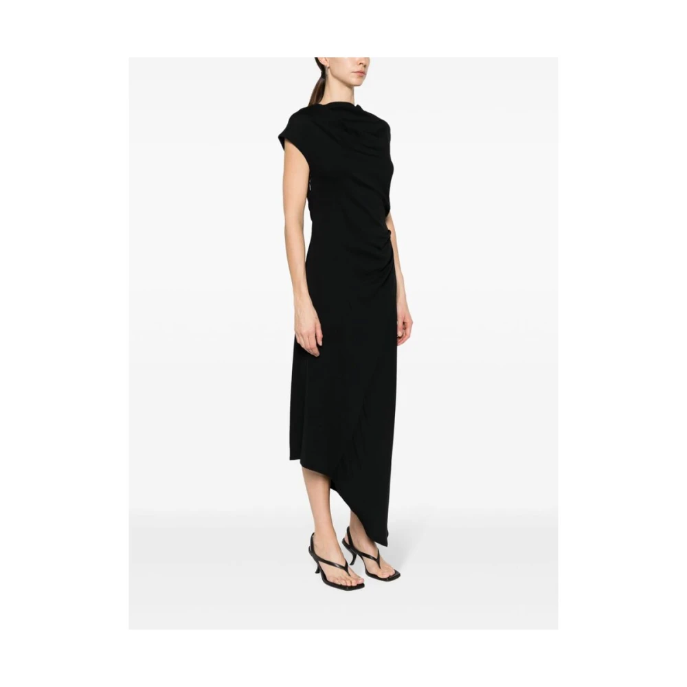 Calvin Klein Zwarte Stretch Jurk met Geplooide Details Black Dames
