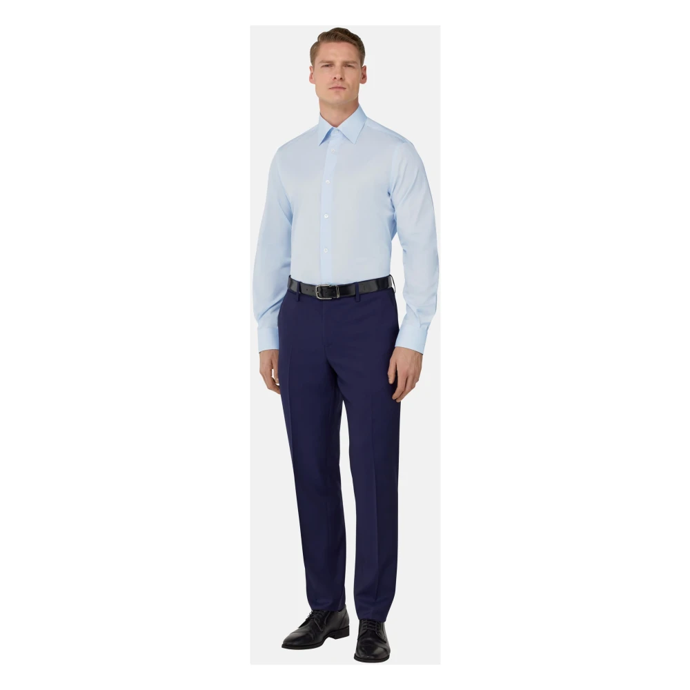 Boggi Milano Regular Fit Overhemd van Katoenen Twill Blue Heren