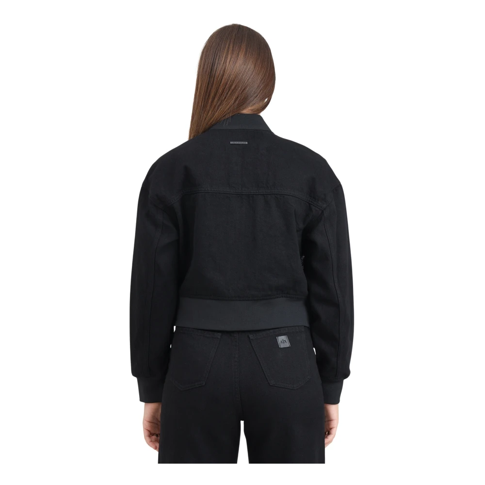 Armani Exchange Zwarte Denim Bomberjack met Strass Black Dames