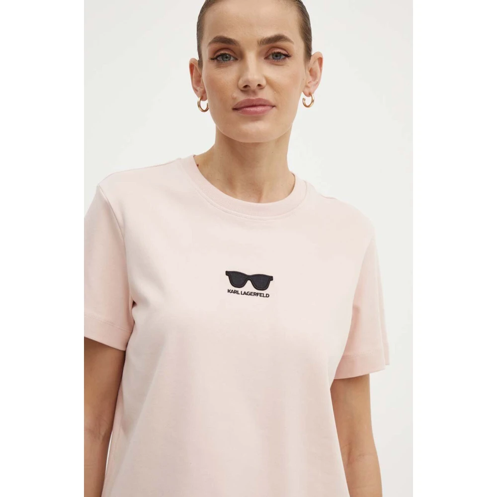 Karl Lagerfeld Biologisch katoenen T-shirt met zonnebrilborduursel L Pink Dames