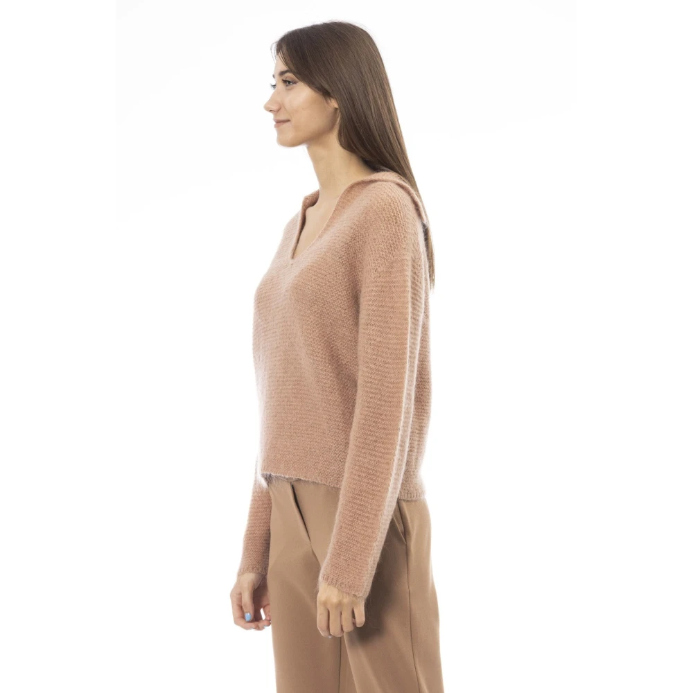 Alpha Studio Lange Mouw V-hals Trui Beige Dames