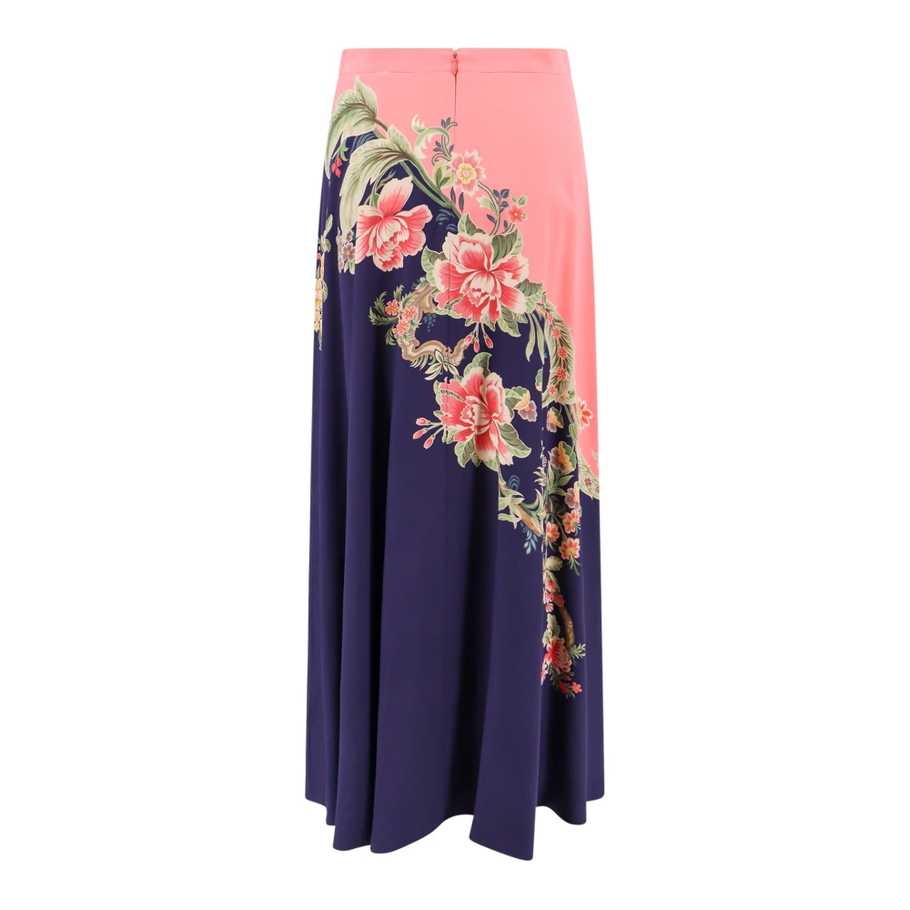 ETRO Bloemenprint Zijden Rok Blauw Multicolor Dames