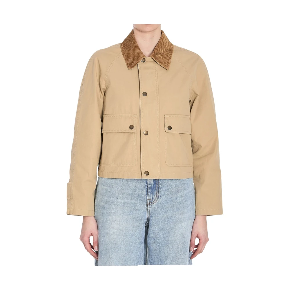 Burberry Women's Beige Light Jackets, Xs, Corduroy Collar Outerwear