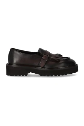 Brun läderfrans loafer Decò stil