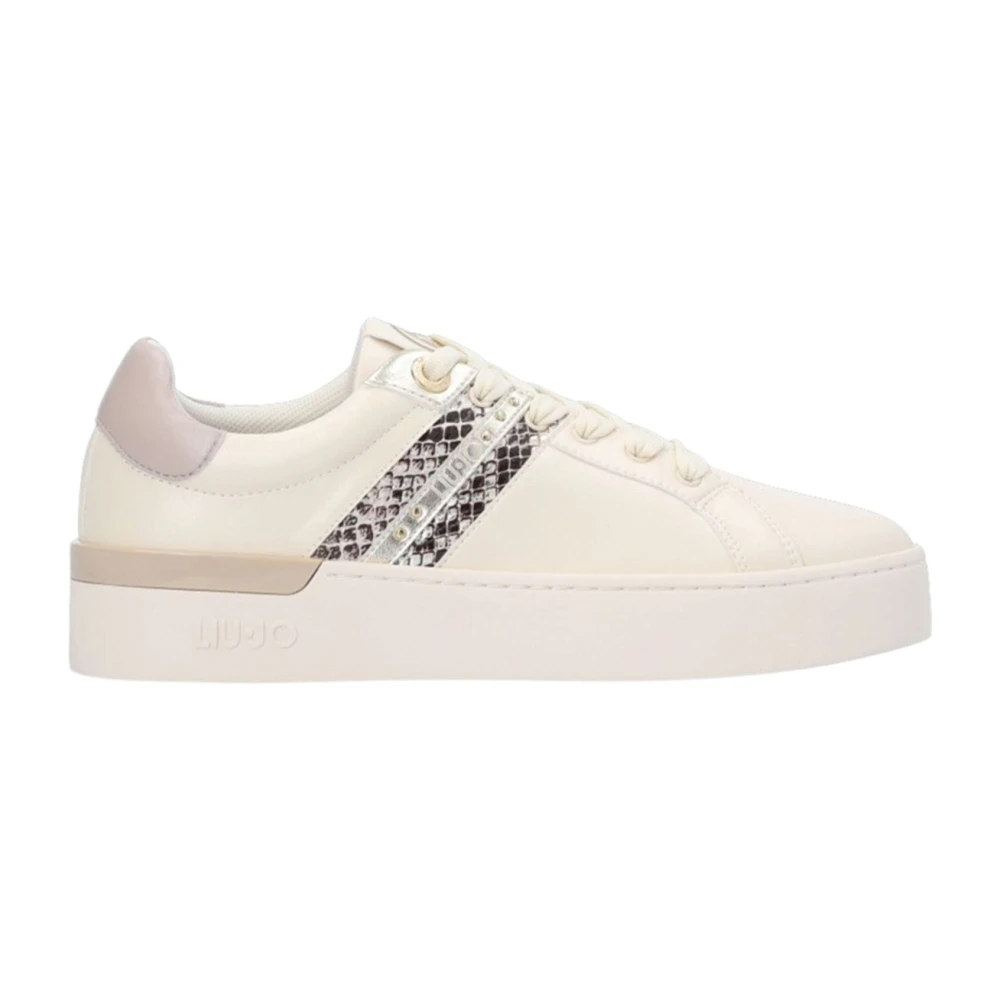 Liu Jo Women's Beige Python Print Studded Glitter Sneakers