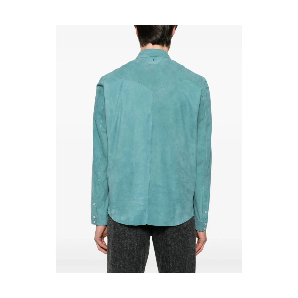 Salvatore Santoro Teal Blue Leren Western Jas Blue Heren