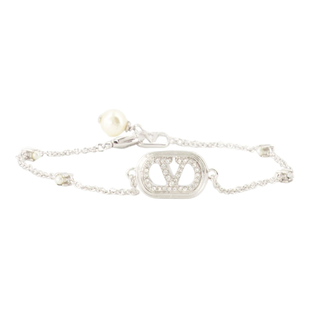 Valentino Garavani Women's Gray Bracelets, M, Vlogo Beaded Crystal Bracelet