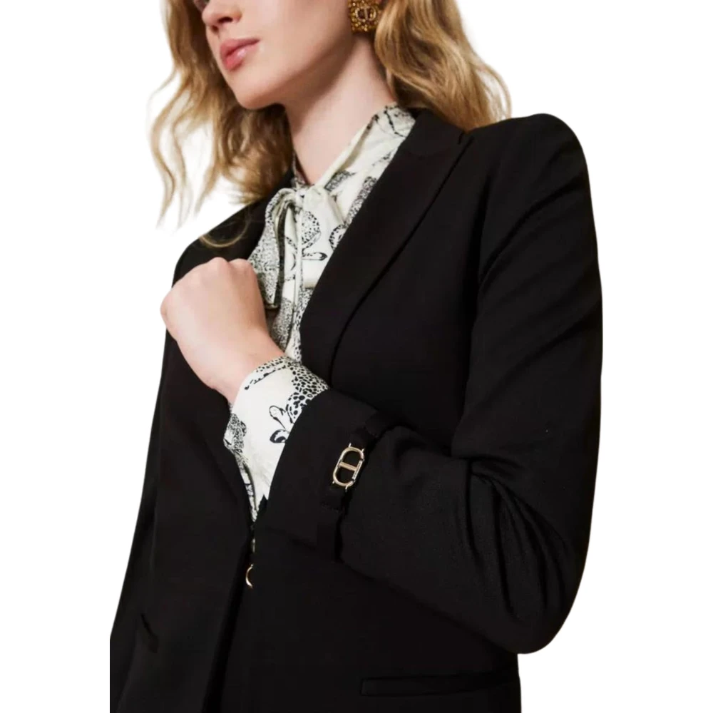 Twinset Zwarte blazerjas met metalen T-detail Black Dames