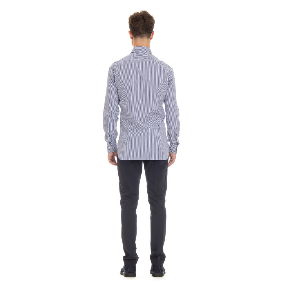 Barba Witte Op Maat Gemaakt Katoenen Overhemd Blue Heren