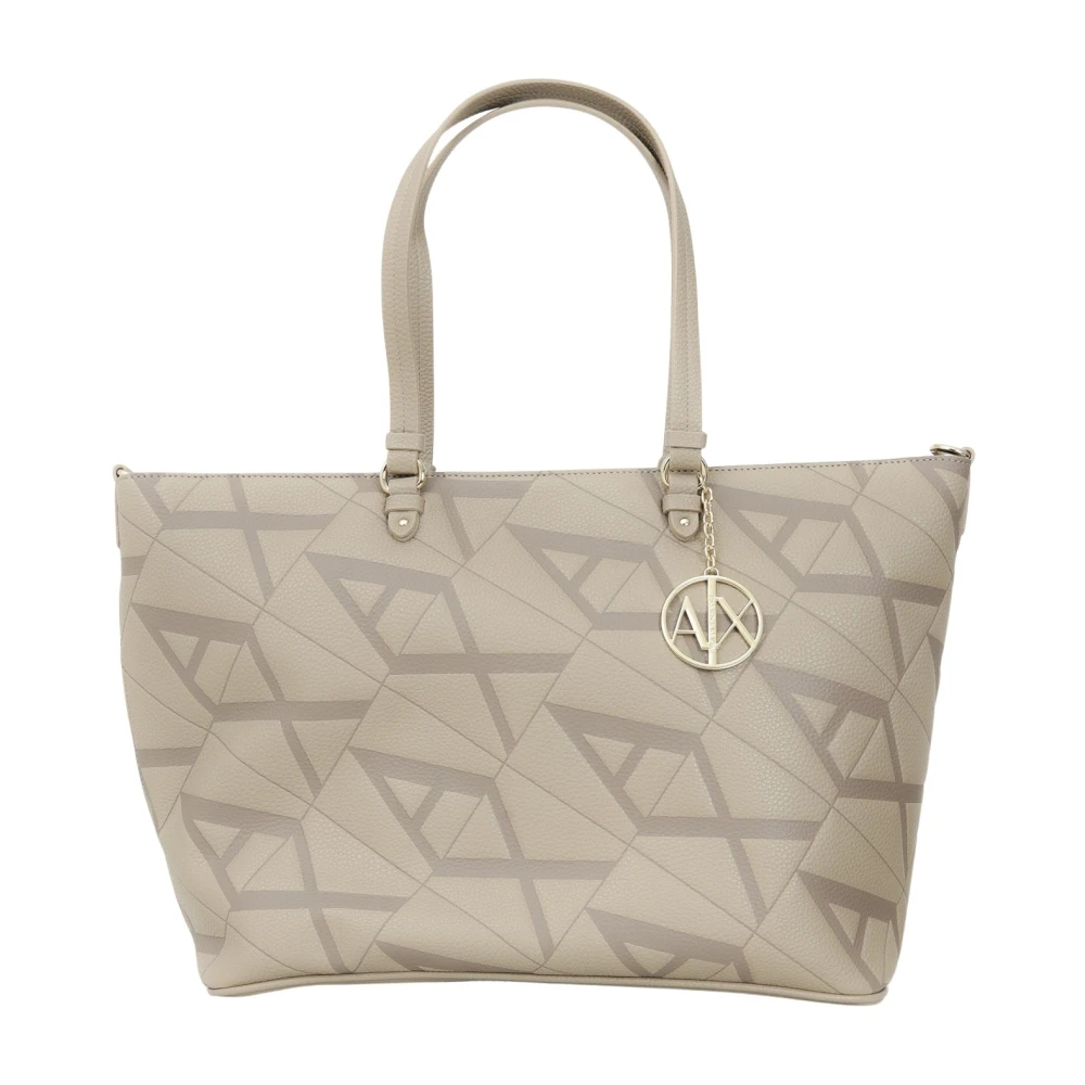 Armani Exchange Beige Shopper Tas met Metalen Details Brown Dames