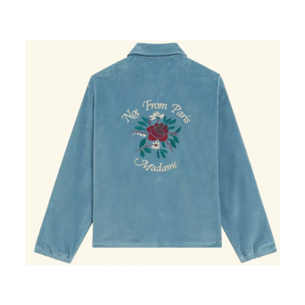 Drole de Monsieur Blauw Grijs Corduroy Jack met Slogan Print Blue Heren