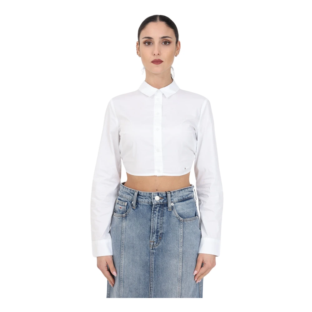 Tommy Jeans Witte Crop Shirt met Verstelbare Achterkant White Dames