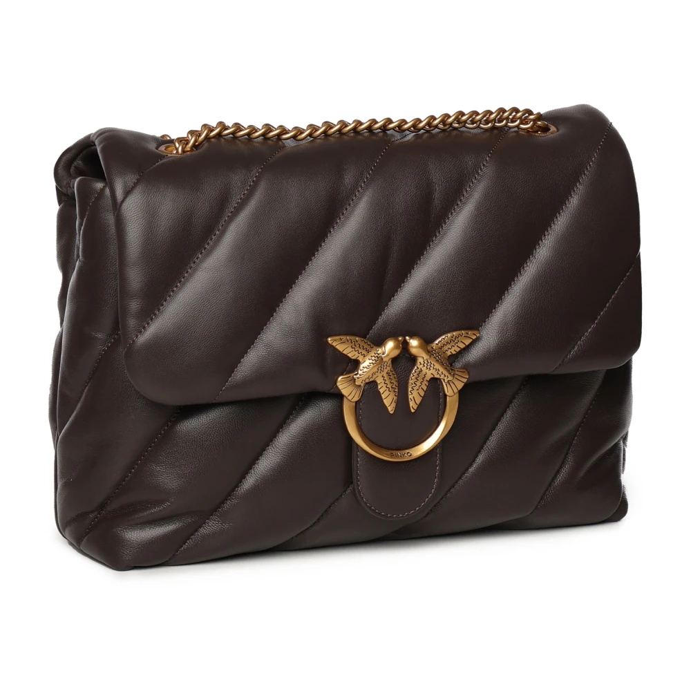 pinko Bruine Leren Schoudertas Love Birds Brown Dames
