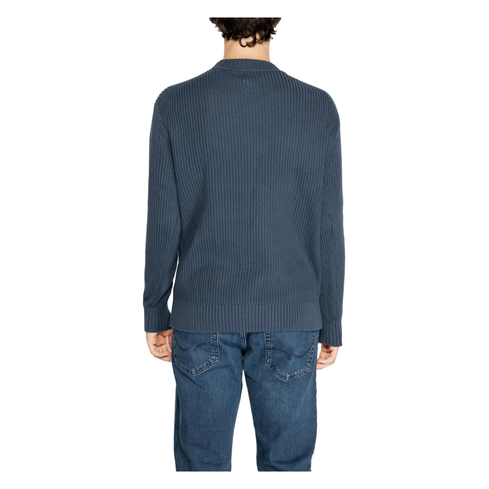 Calvin Klein Blauwe Gebreide Ronde Hals Trui Mannen Blue Heren