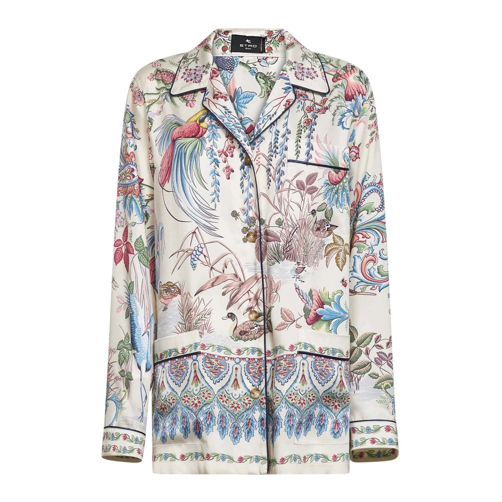 Etro Women's Twill Shirt With Placed Flora And Fauna Print