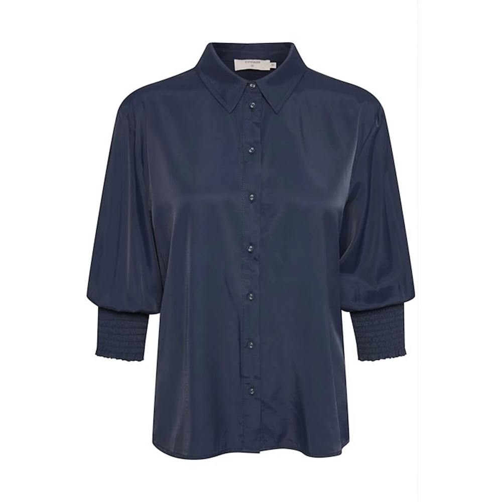 Cream Blue Feminine Shirt With Smock Cuffs - Female - Shirts - S - Blouses & Shirts