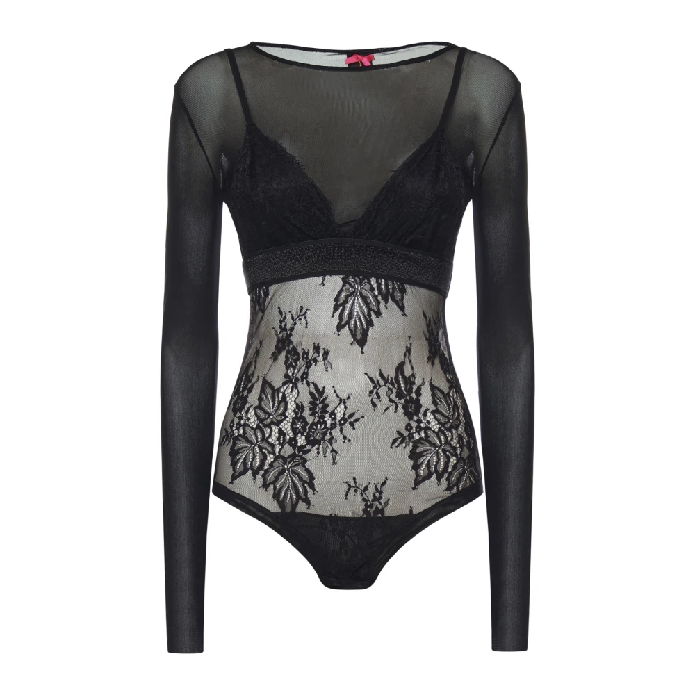 Pinko Women's Black Full-Body, Xs, Tulle And Lace Knit Bodysuit