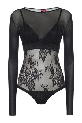 Tulle and Lace Knit Bodysuit