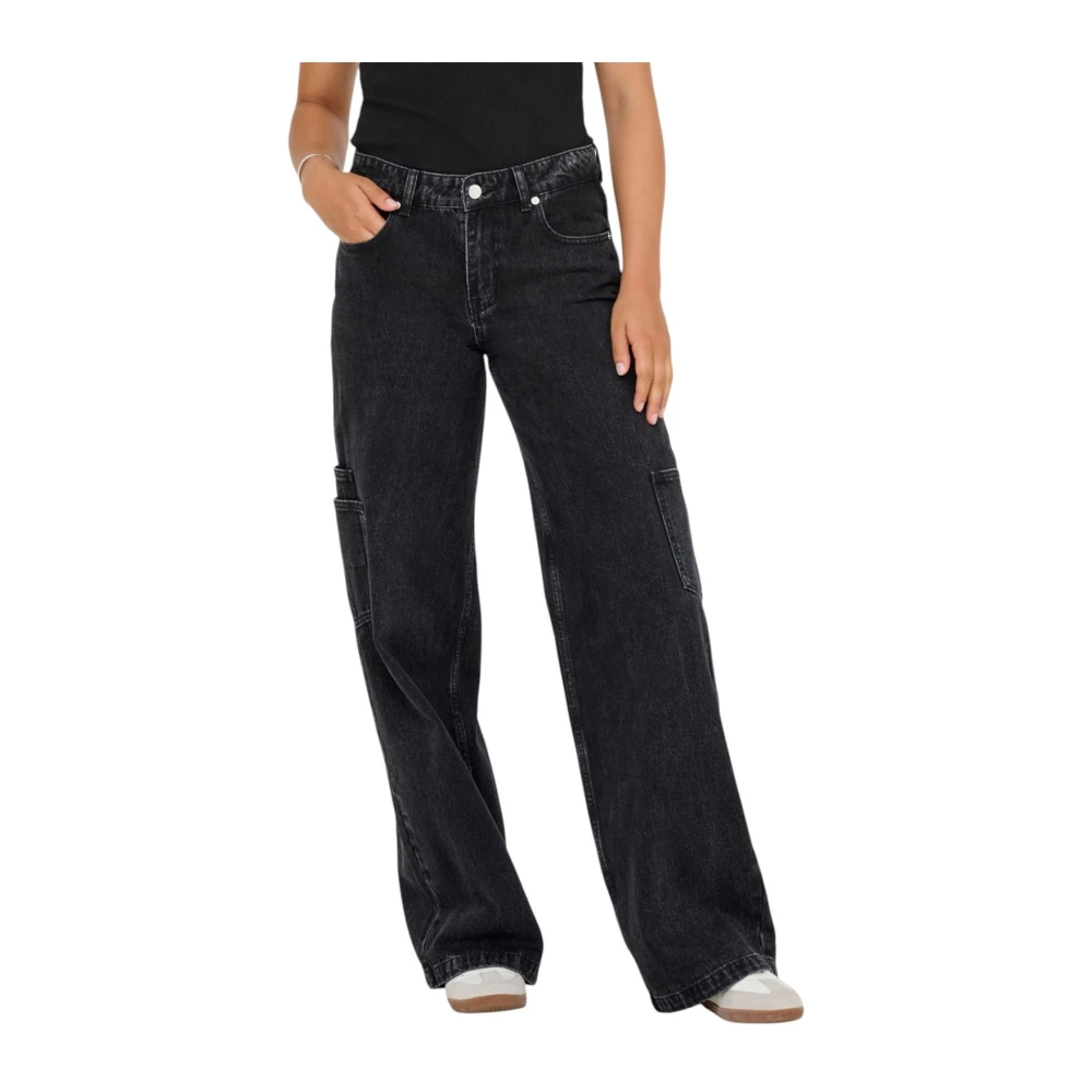Only Women's Black Loose Fit Jeans, W29 L32, Zip And Button Closure Jeans With Multiple Pockets