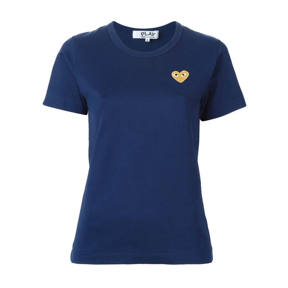 Comme des Garçons Play Navy Katoenen Dames T-shirt met Gouden Hart Borduursel Blue Dames