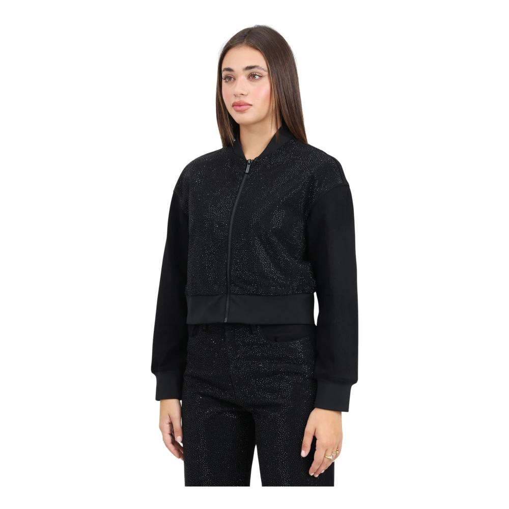 Armani Exchange Zwarte Denim Bomberjack met Strass Black Dames