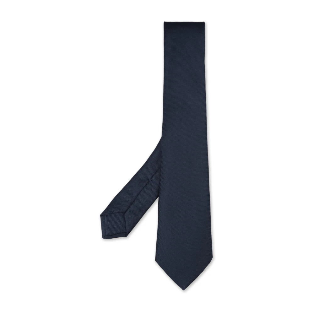 Kiton Effen Navy Blauwe Zijden Stropdas Blue Heren