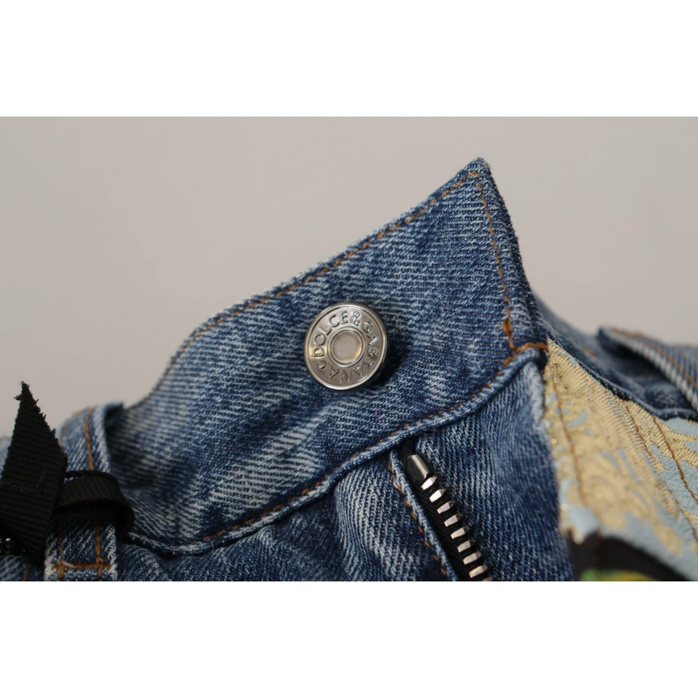 Dolce & Gabbana Patchwork Jacquard Denim Relaxed Jeans Multicolor Dames
