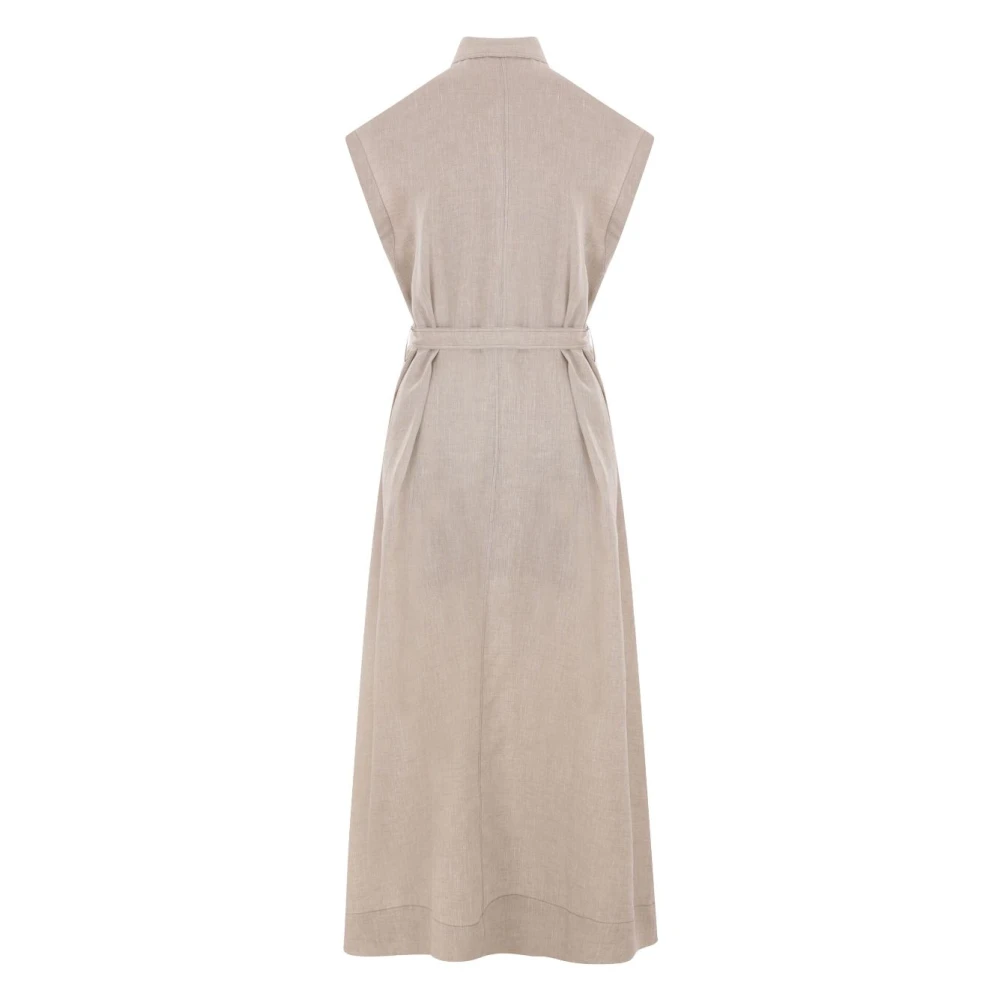 BRUNELLO CUCINELLI Zand linnen jurk met knoopsluiting Beige Dames