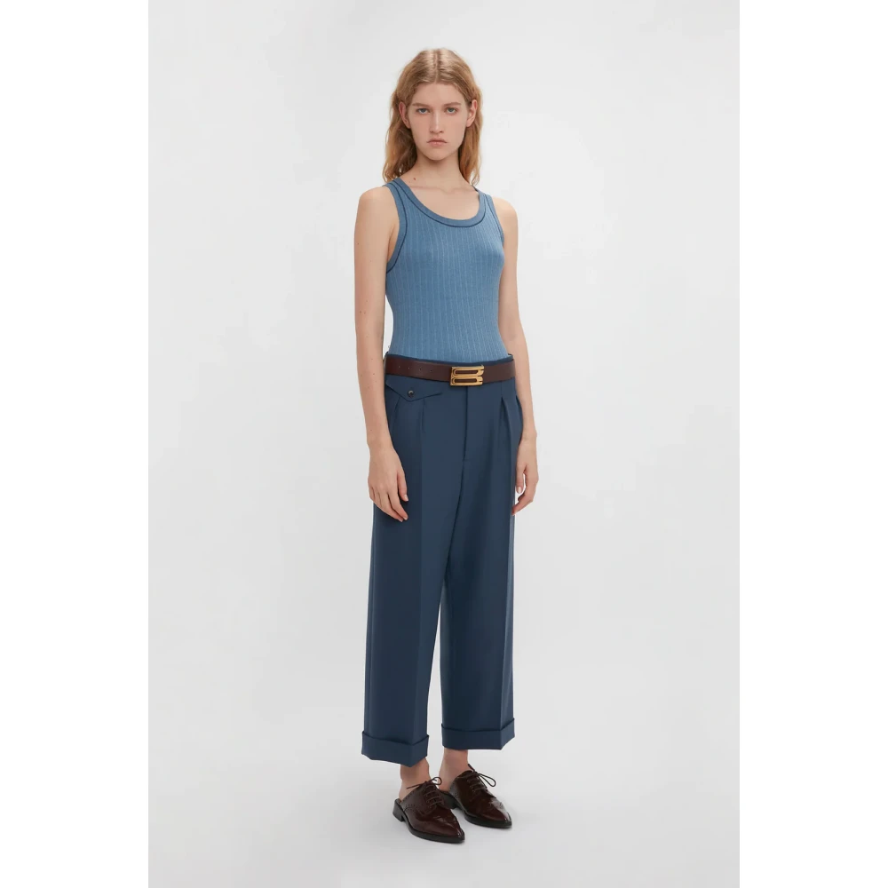 Victoria Beckham Blauwe Wide Leg Cropped Broek Blue Dames