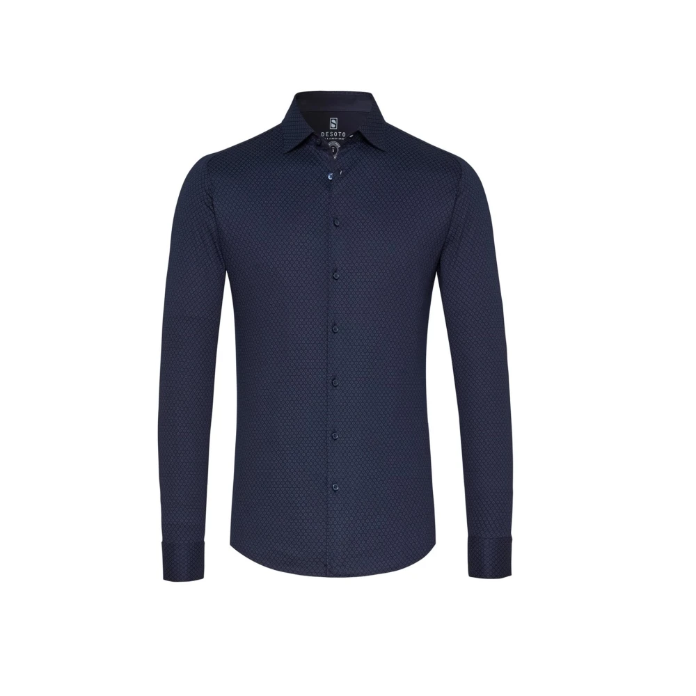 Desoto Mannelijk Blauw Overhemden Heren, M, Katoen, Donkerblauwe Geometrische Print Overhemdjurk