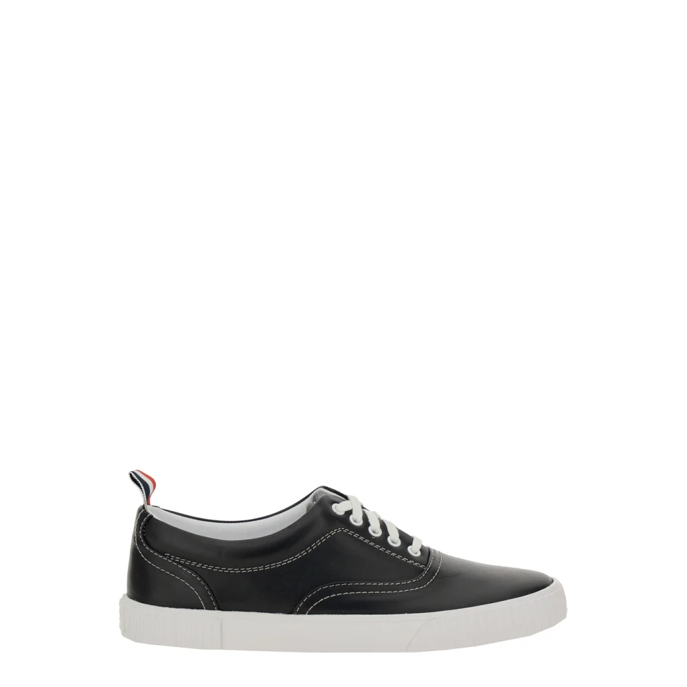 Thom Browne Zwarte Logo Tab Leren Sneakers Black Heren