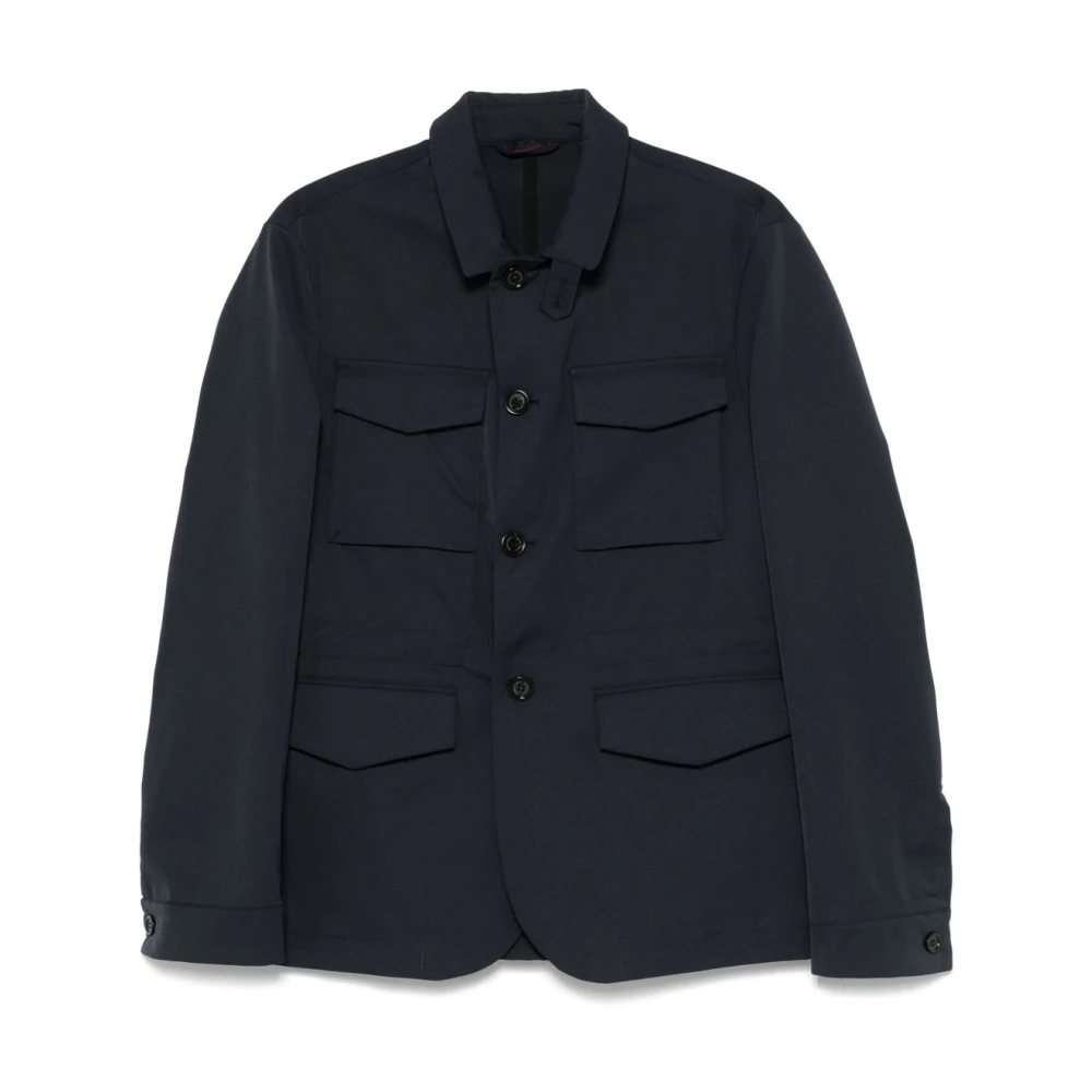 Peuterey Blauwe Jassen met Knoopsluiting en Trekkoord Taille Blue Heren